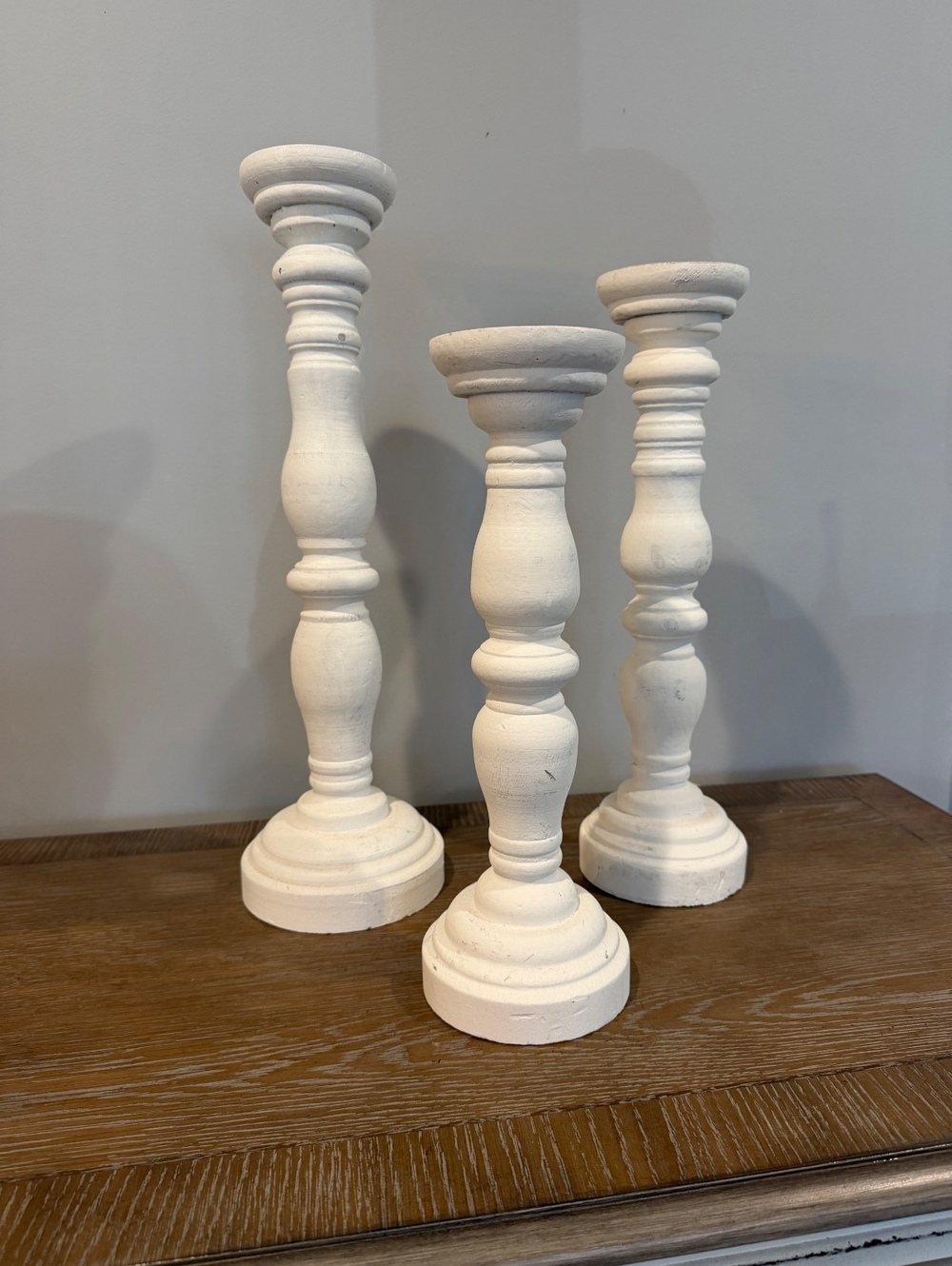 Hobby Lobby Set of 3 Distressed White Candle Holders 18” 16” 14” Farmhouse